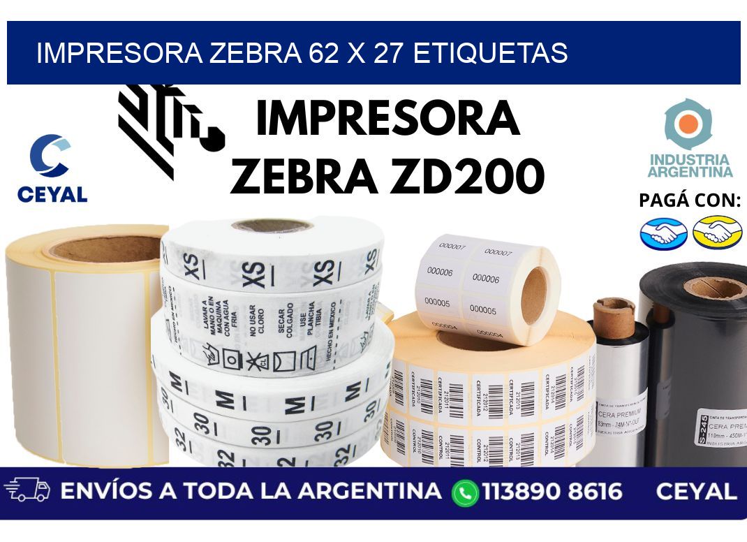 impresora zebra 62 x 27 etiquetas
