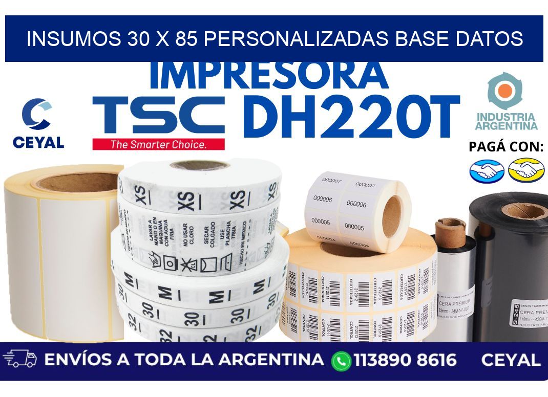 insumos 30 x 85 personalizadas base datos