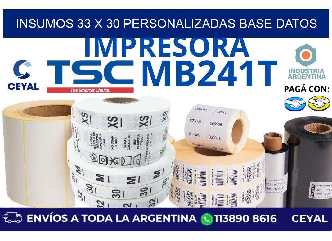 insumos 33 x 30 personalizadas base datos