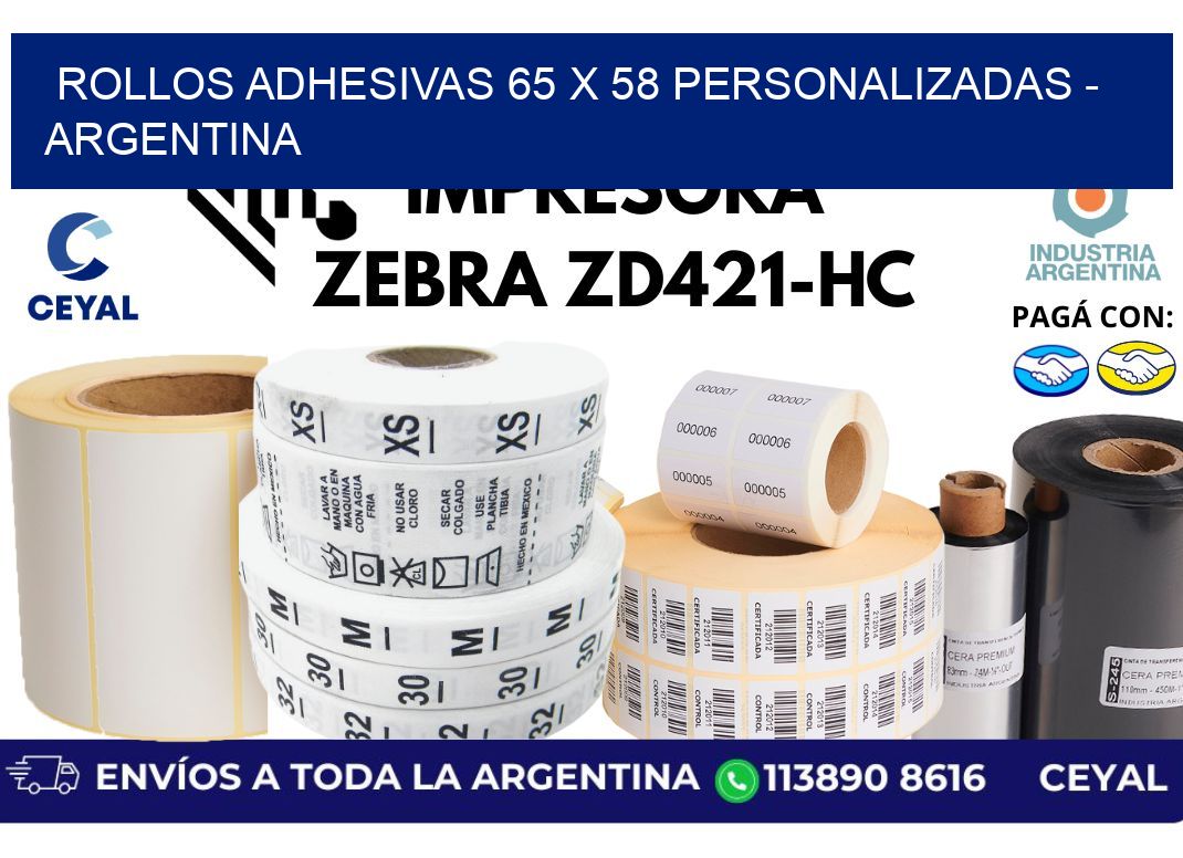 rollos adhesivas 65 x 58 personalizadas - Argentina