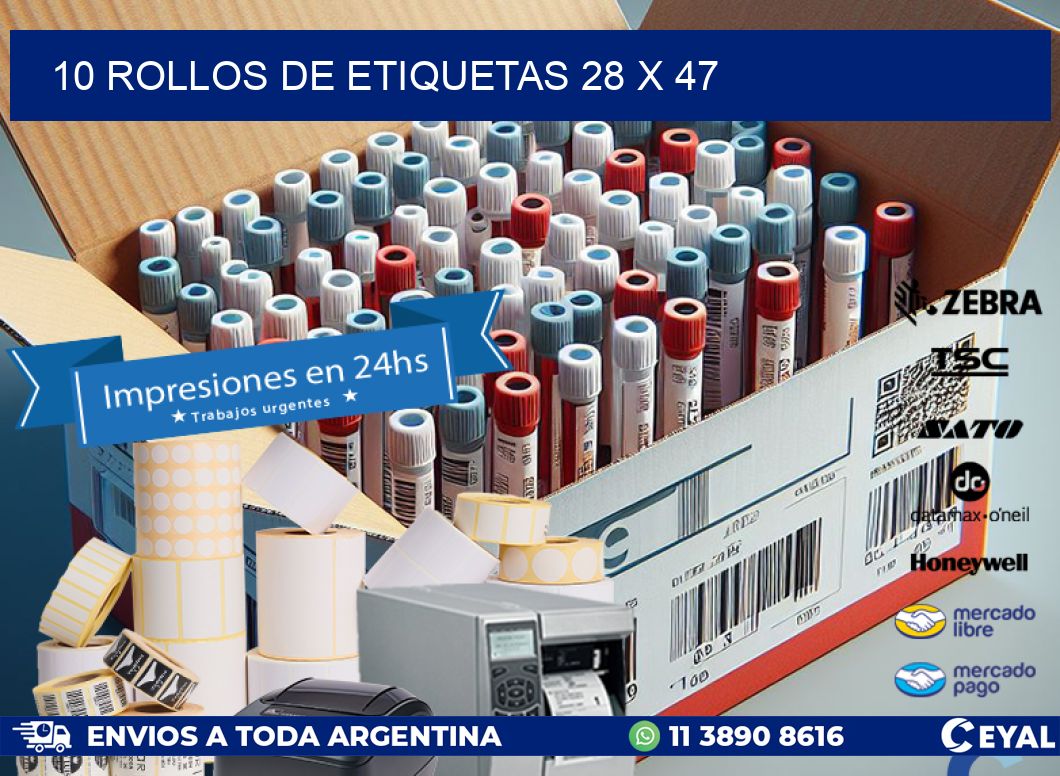 10 ROLLOS DE ETIQUETAS 28 x 47