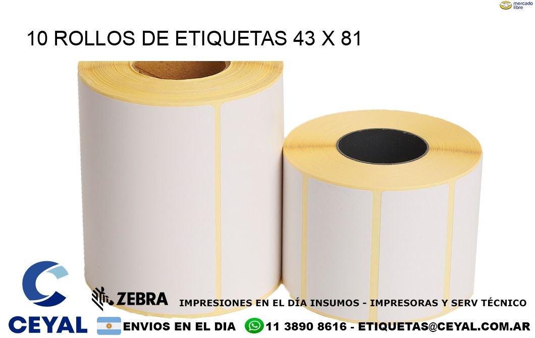 10 ROLLOS DE ETIQUETAS 43 x 81