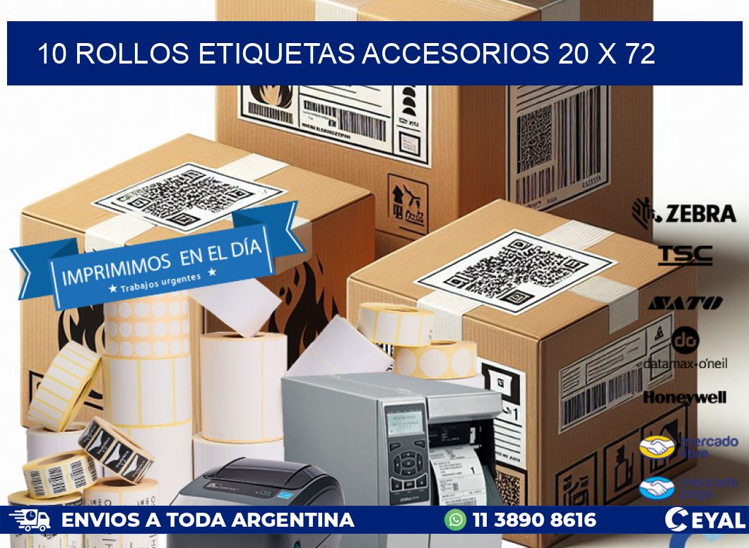 10 ROLLOS ETIQUETAS ACCESORIOS 20 x 72