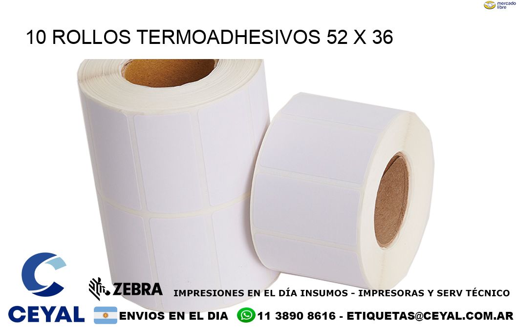 10 ROLLOS TERMOADHESIVOS 52 x 36