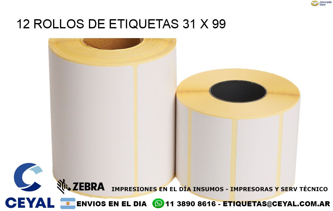 12 ROLLOS DE ETIQUETAS 31 x 99