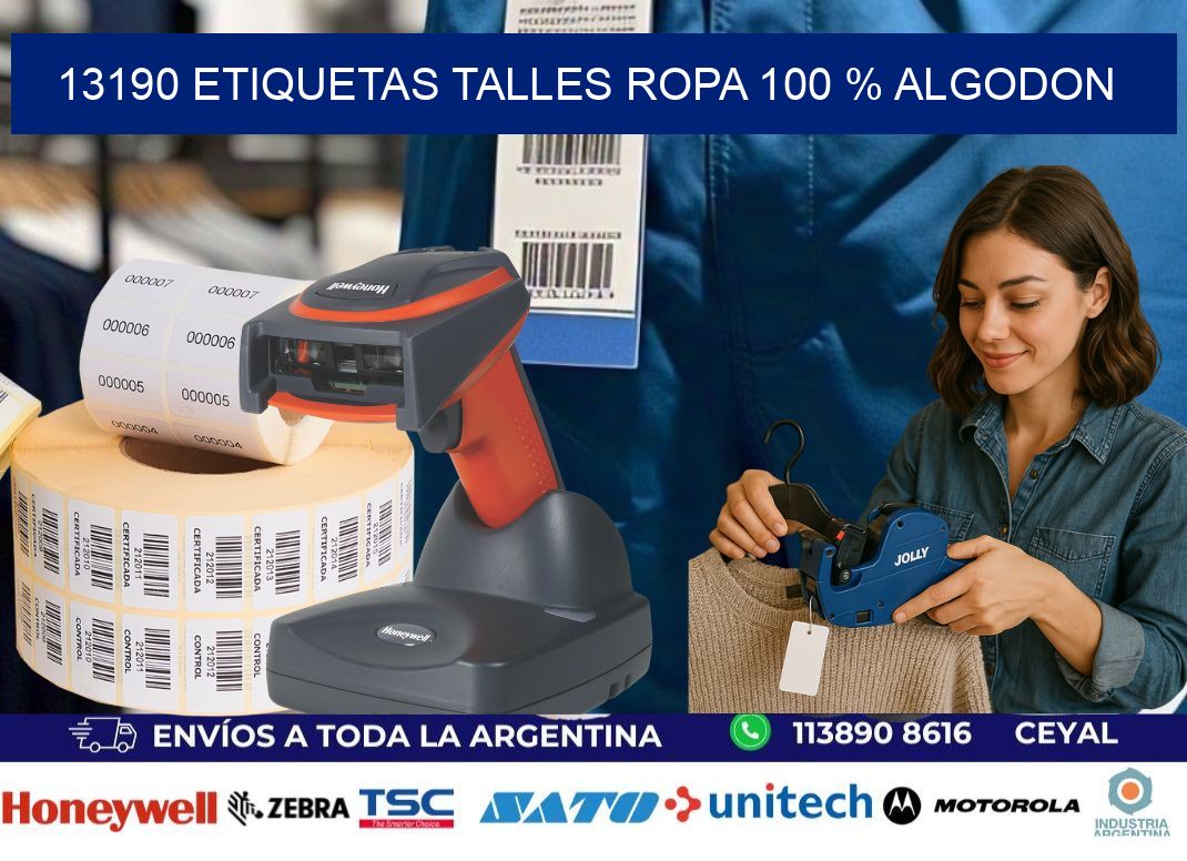 13190 ETIQUETAS TALLES ROPA 100 % ALGODON