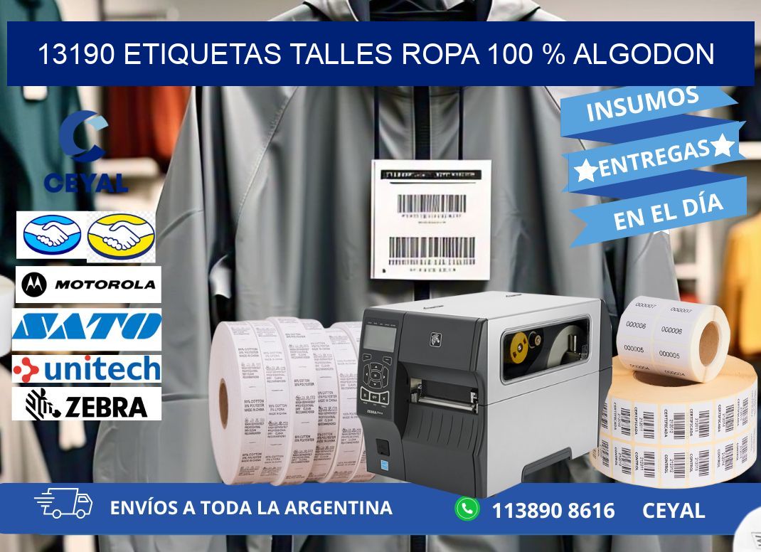 13190 ETIQUETAS TALLES ROPA 100 % ALGODON