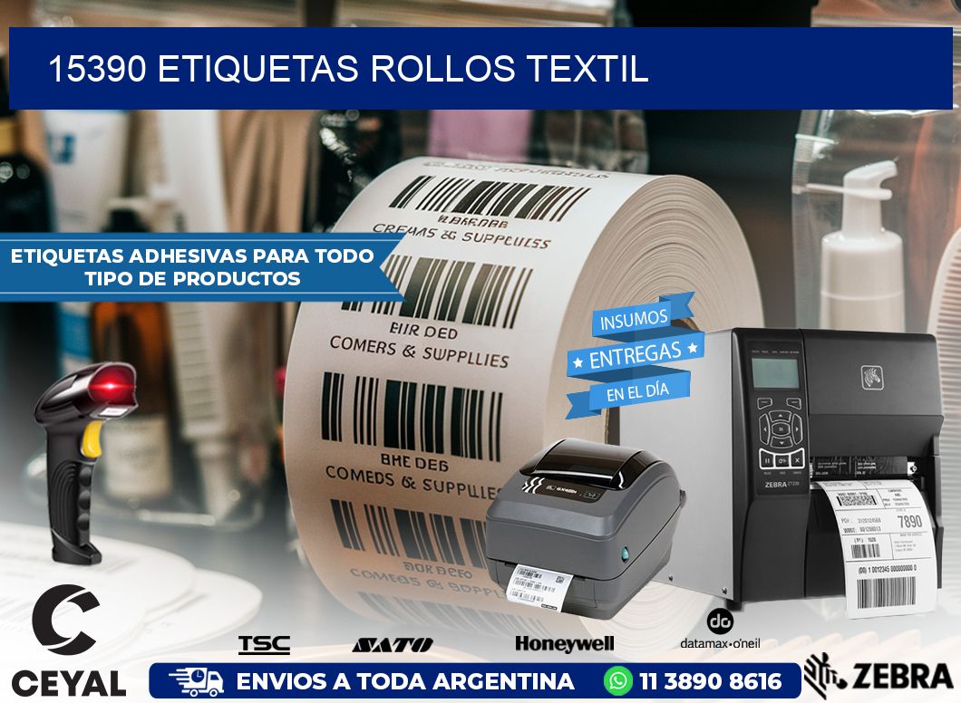 15390 etiquetas rollos TEXTIL