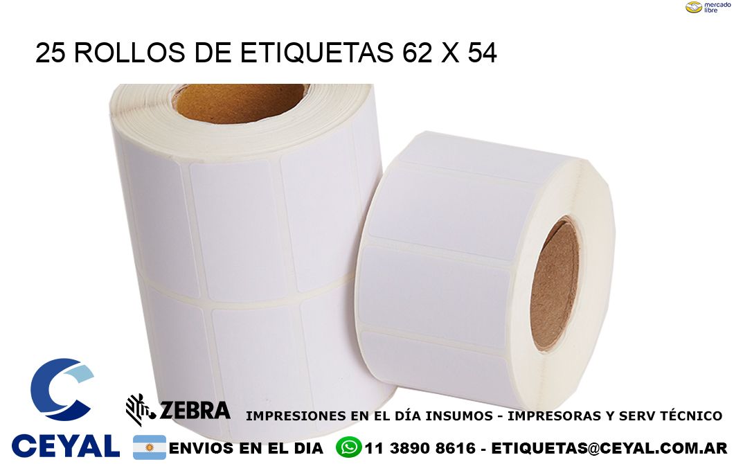 25 ROLLOS DE ETIQUETAS 62 x 54