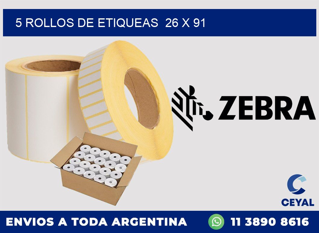 5 ROLLOS DE ETIQUEAS  26 x 91