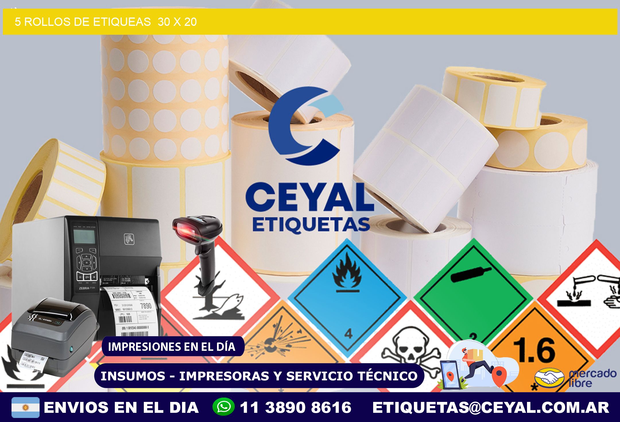 5 ROLLOS DE ETIQUEAS  30 x 20