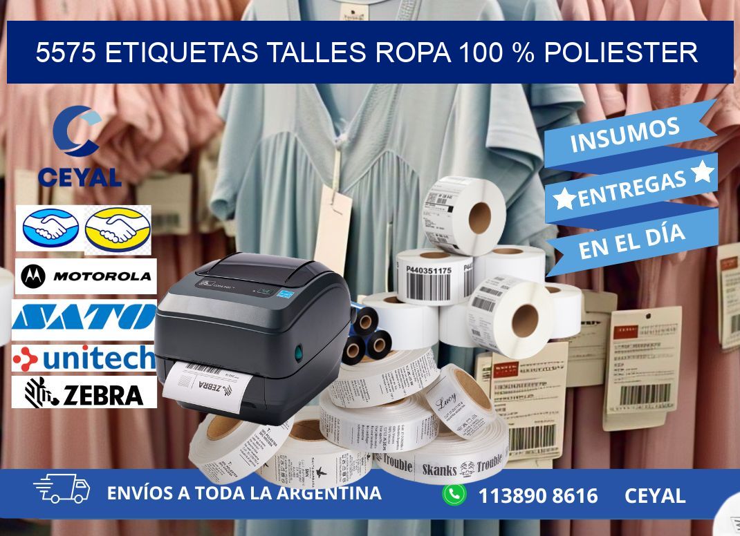 5575 ETIQUETAS TALLES ROPA 100 % POLIESTER
