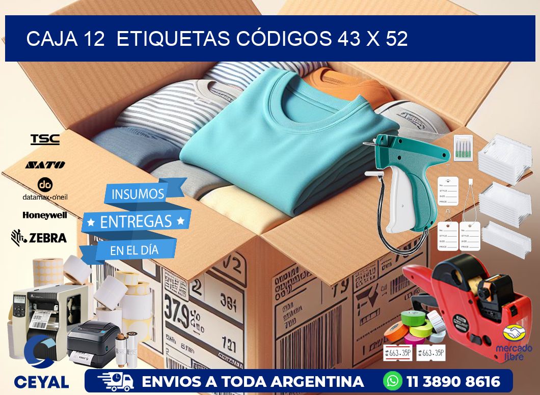 CAJA 12  ETIQUETAS CÓDIGOS 43 x 52