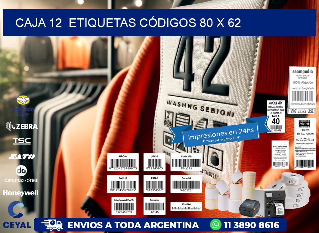 CAJA 12  ETIQUETAS CÓDIGOS 80 x 62