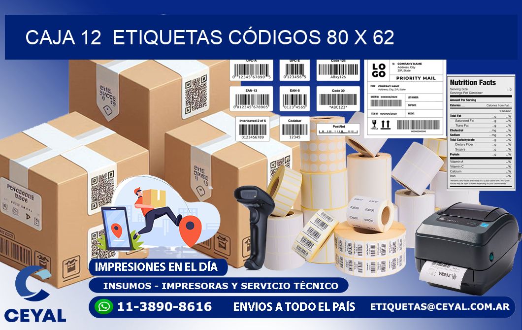 CAJA 12  ETIQUETAS CÓDIGOS 80 x 62