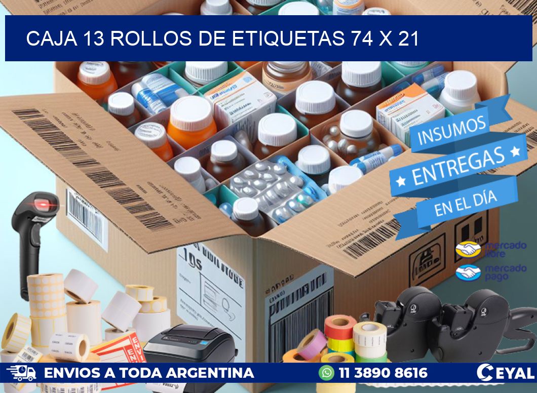 CAJA 13 ROLLOS DE ETIQUETAS 74 x 21