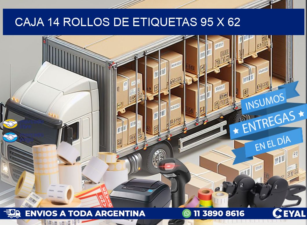 CAJA 14 ROLLOS DE ETIQUETAS 95 x 62