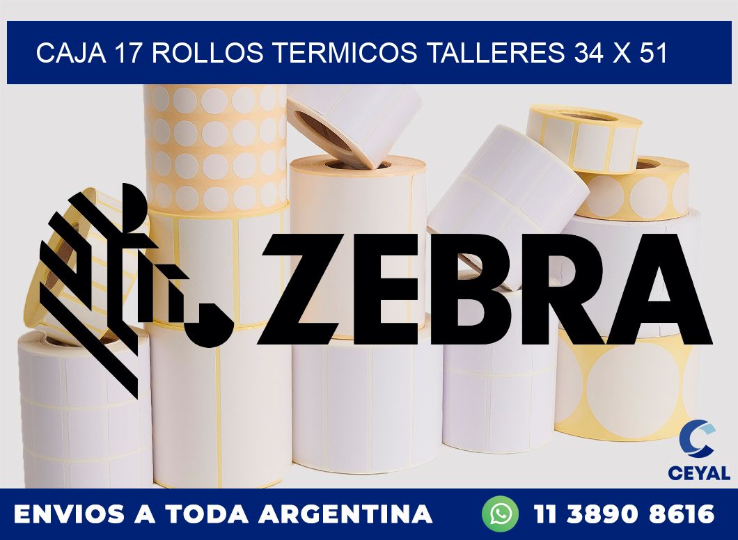 CAJA 17 ROLLOS TERMICOS TALLERES 34 x 51
