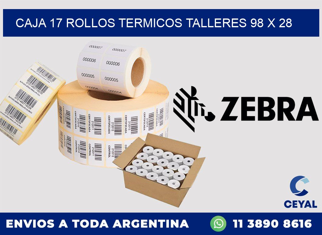 CAJA 17 ROLLOS TERMICOS TALLERES 98 x 28