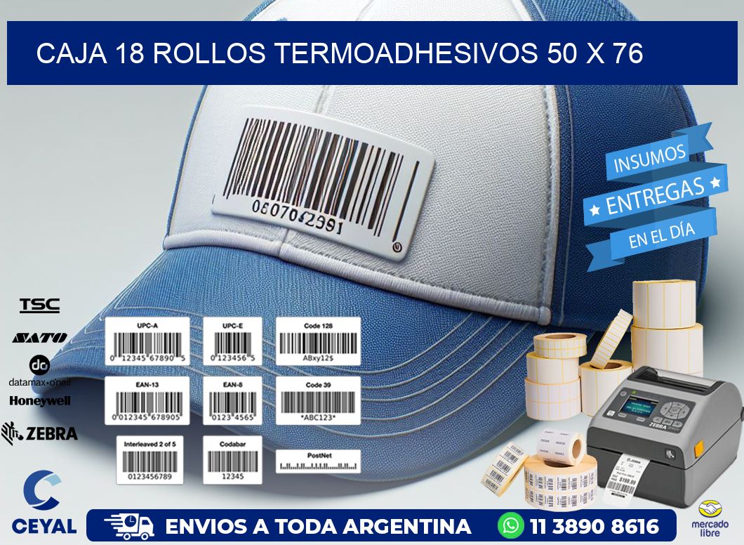 CAJA 18 ROLLOS TERMOADHESIVOS 50 x 76