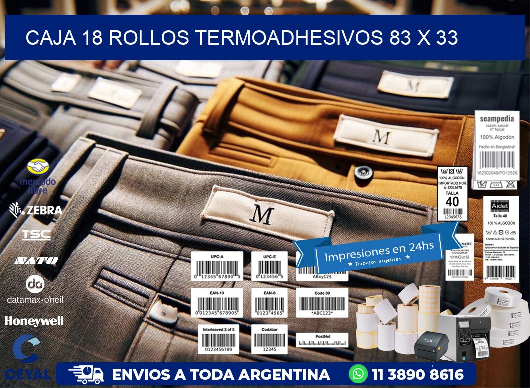 CAJA 18 ROLLOS TERMOADHESIVOS 83 x 33