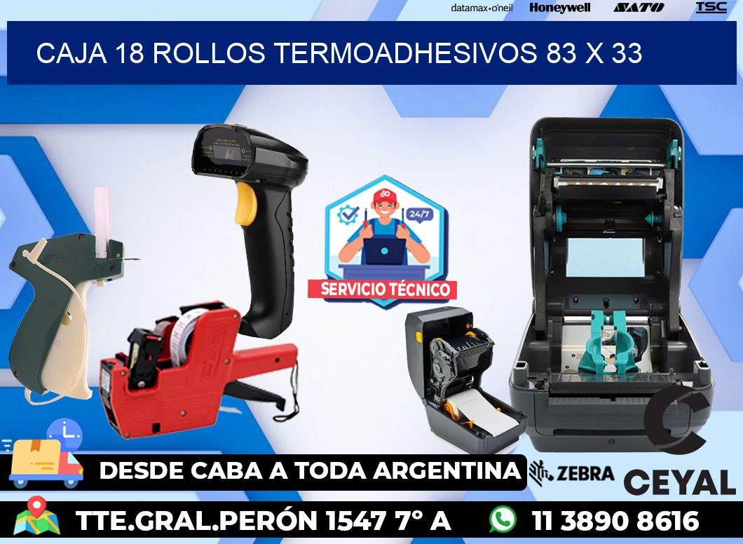 CAJA 18 ROLLOS TERMOADHESIVOS 83 x 33