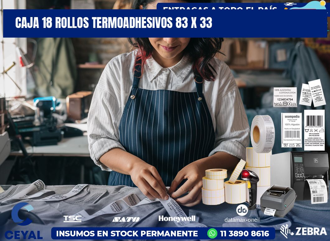 CAJA 18 ROLLOS TERMOADHESIVOS 83 x 33