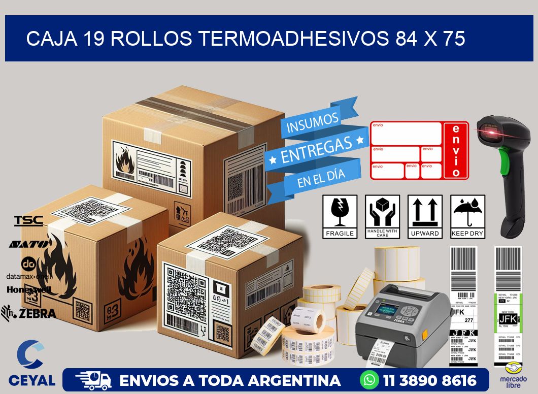 CAJA 19 ROLLOS TERMOADHESIVOS 84 x 75