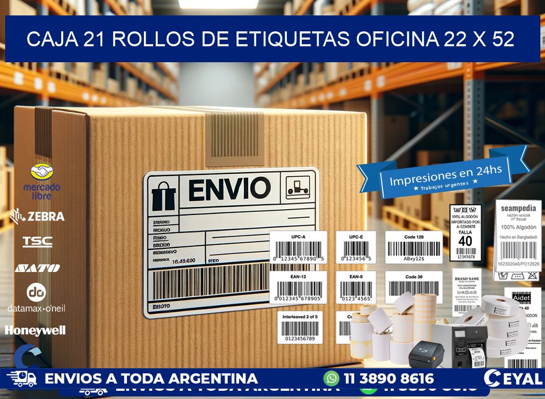 CAJA 21 ROLLOS DE ETIQUETAS OFICINA 22 x 52