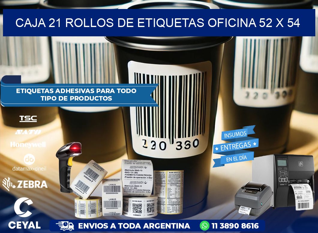 CAJA 21 ROLLOS DE ETIQUETAS OFICINA 52 x 54