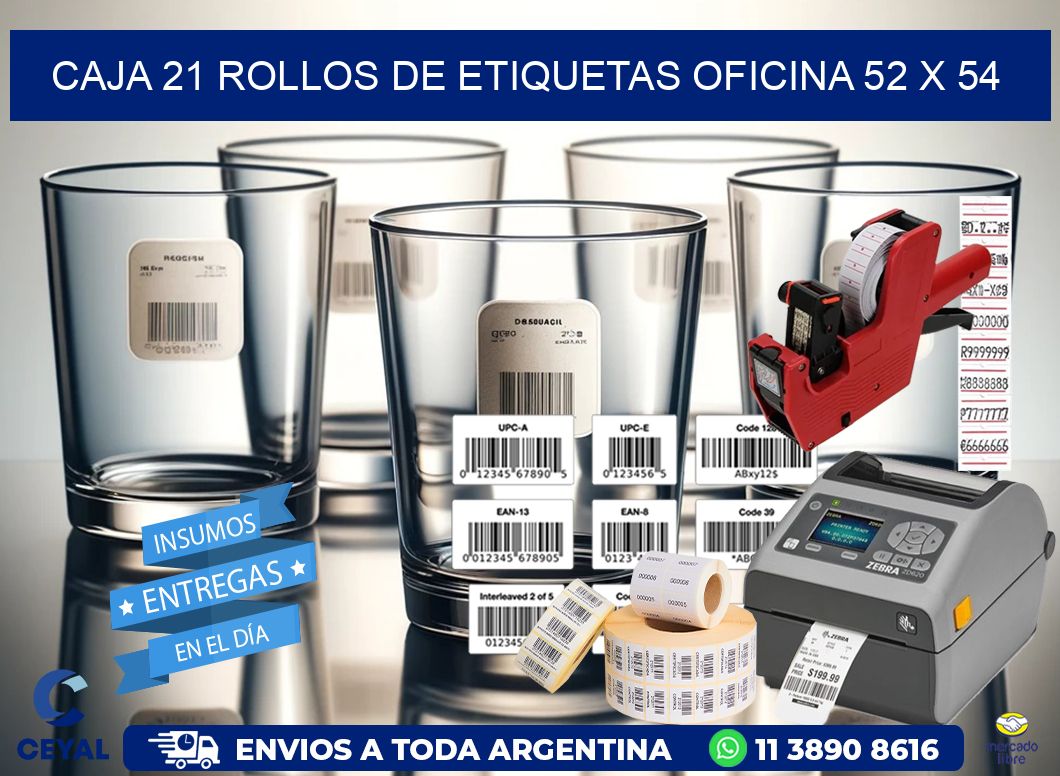 CAJA 21 ROLLOS DE ETIQUETAS OFICINA 52 x 54