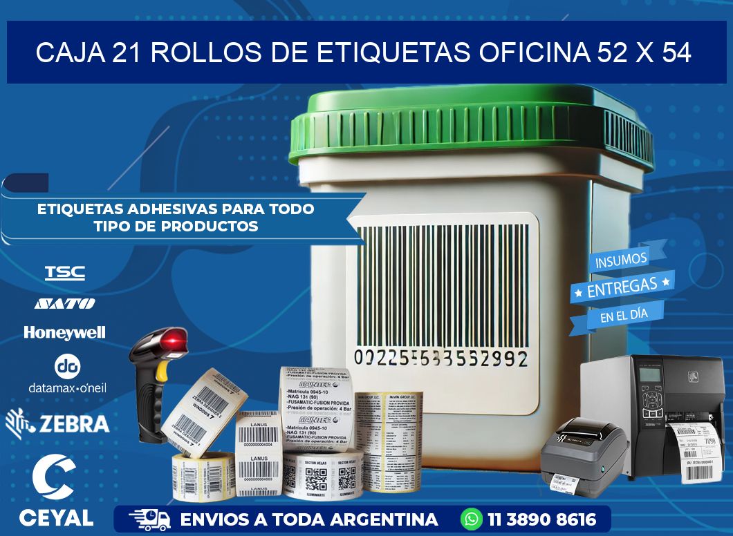 CAJA 21 ROLLOS DE ETIQUETAS OFICINA 52 x 54