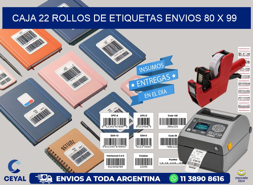 CAJA 22 ROLLOS DE ETIQUETAS ENVIOS 80 x 99