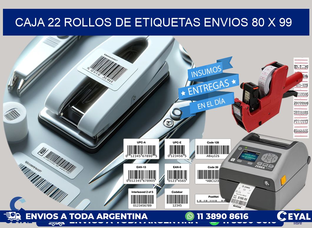 CAJA 22 ROLLOS DE ETIQUETAS ENVIOS 80 x 99