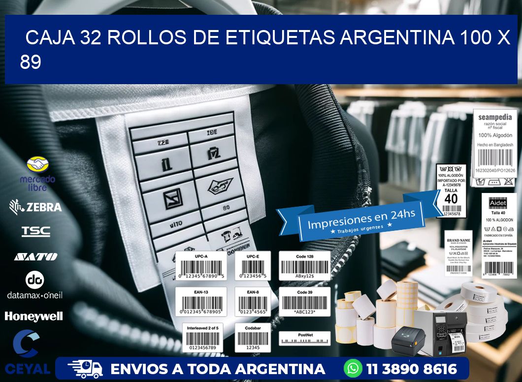 CAJA 32 ROLLOS DE ETIQUETAS ARGENTINA 100 x 89