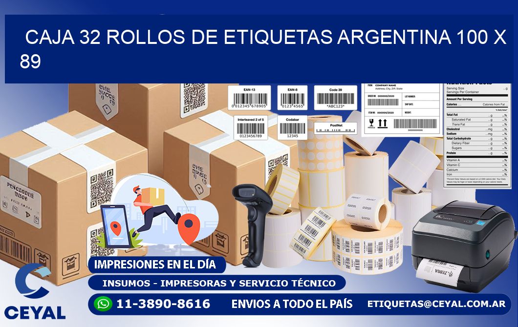 CAJA 32 ROLLOS DE ETIQUETAS ARGENTINA 100 x 89
