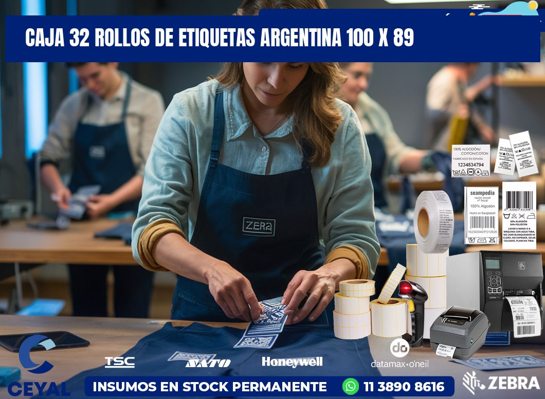 CAJA 32 ROLLOS DE ETIQUETAS ARGENTINA 100 x 89