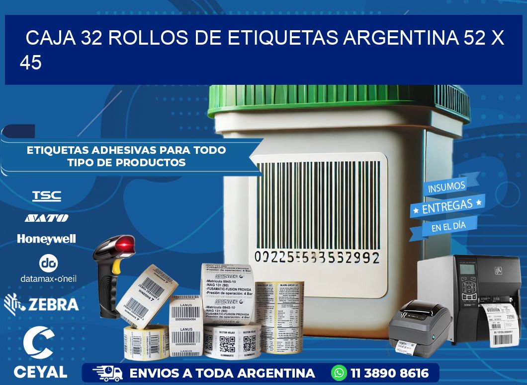CAJA 32 ROLLOS DE ETIQUETAS ARGENTINA 52 x 45