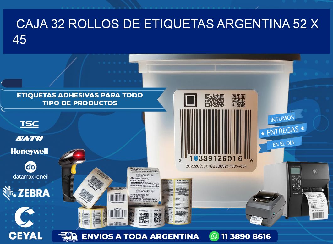CAJA 32 ROLLOS DE ETIQUETAS ARGENTINA 52 x 45
