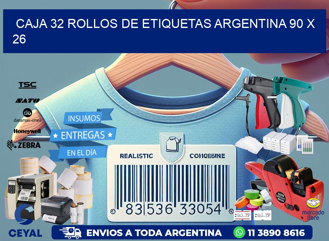 CAJA 32 ROLLOS DE ETIQUETAS ARGENTINA 90 x 26