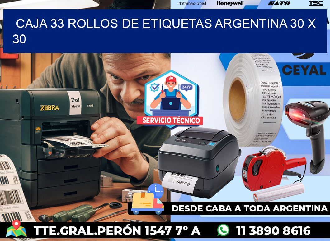 CAJA 33 ROLLOS DE ETIQUETAS ARGENTINA 30 x 30