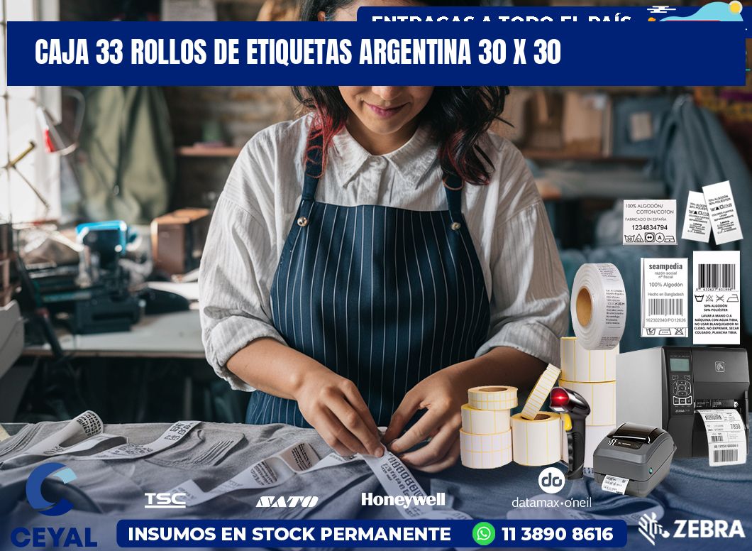 CAJA 33 ROLLOS DE ETIQUETAS ARGENTINA 30 x 30
