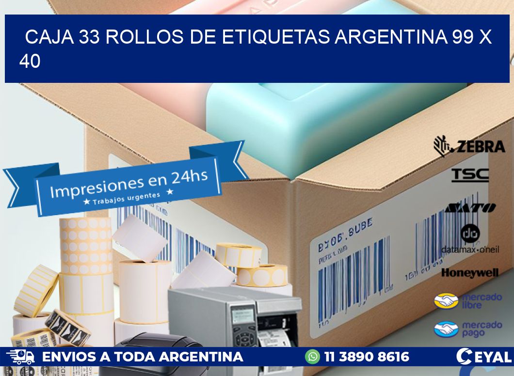 CAJA 33 ROLLOS DE ETIQUETAS ARGENTINA 99 x 40