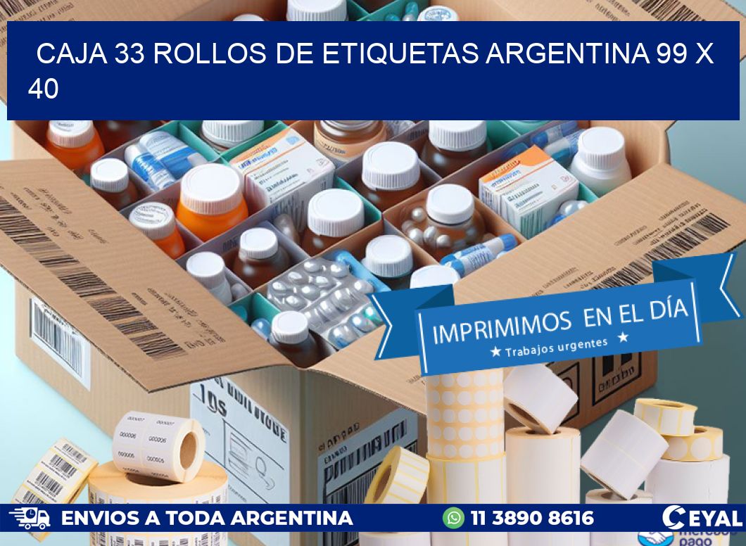 CAJA 33 ROLLOS DE ETIQUETAS ARGENTINA 99 x 40