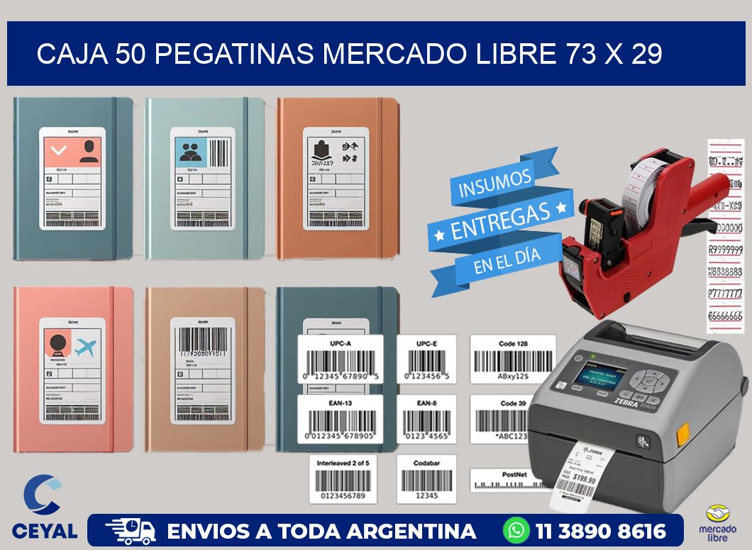 CAJA 50 PEGATINAS MERCADO LIBRE 73 x 29