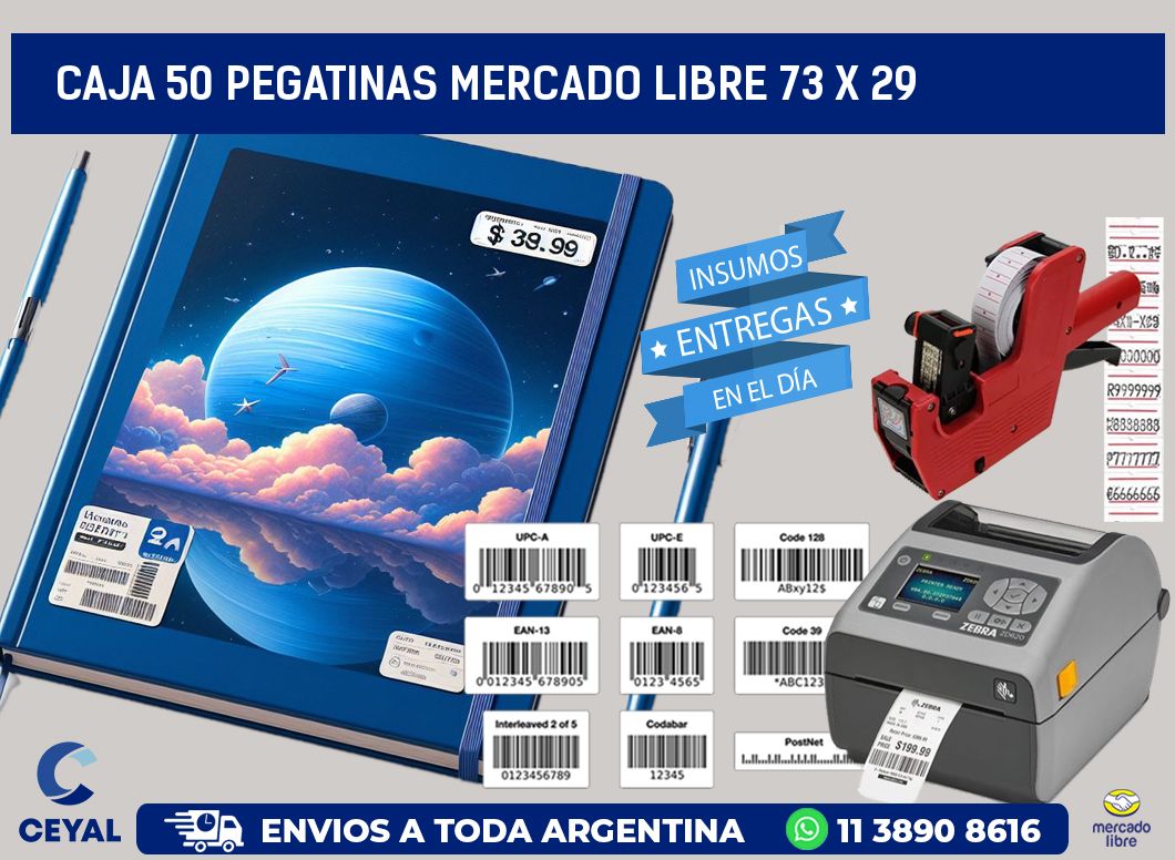 CAJA 50 PEGATINAS MERCADO LIBRE 73 x 29