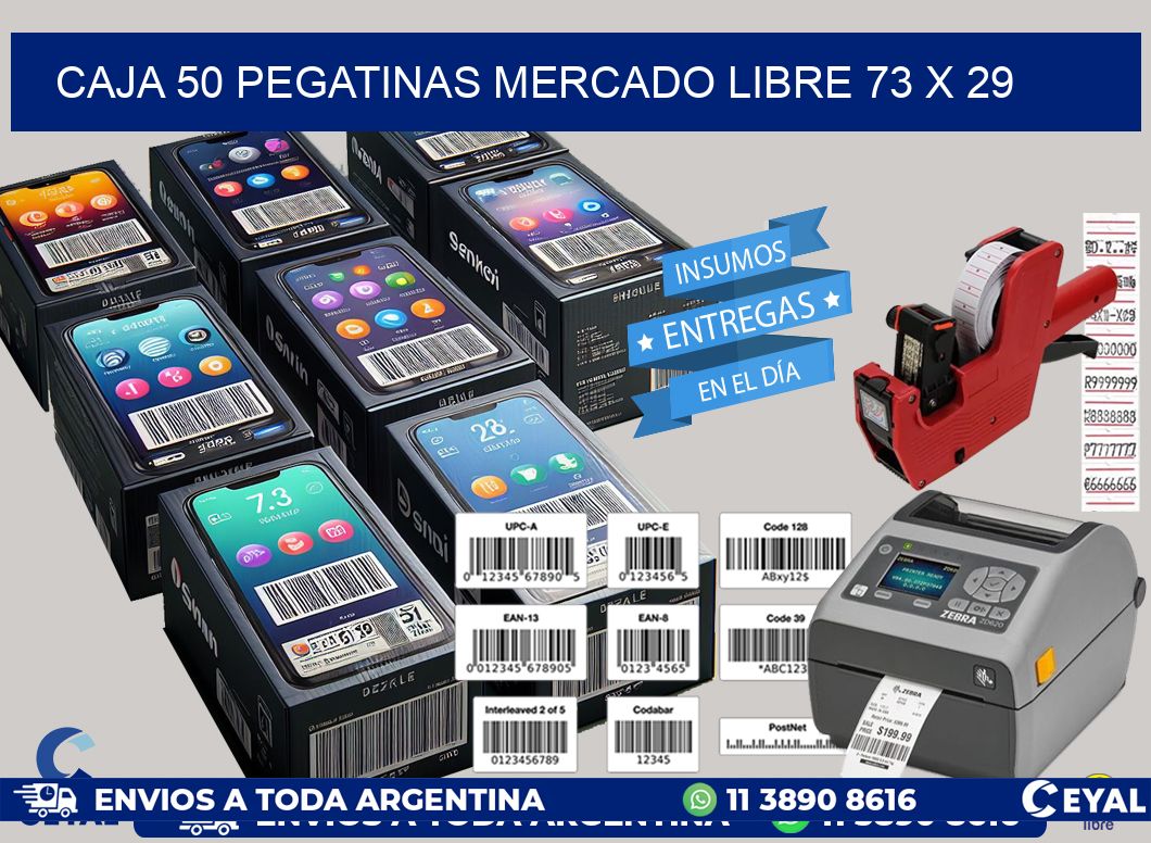 CAJA 50 PEGATINAS MERCADO LIBRE 73 x 29
