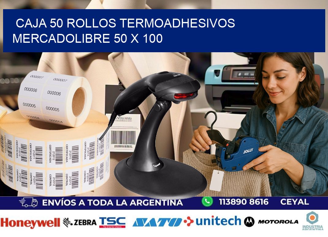 CAJA 50 ROLLOS TERMOADHESIVOS MERCADOLIBRE 50 x 100