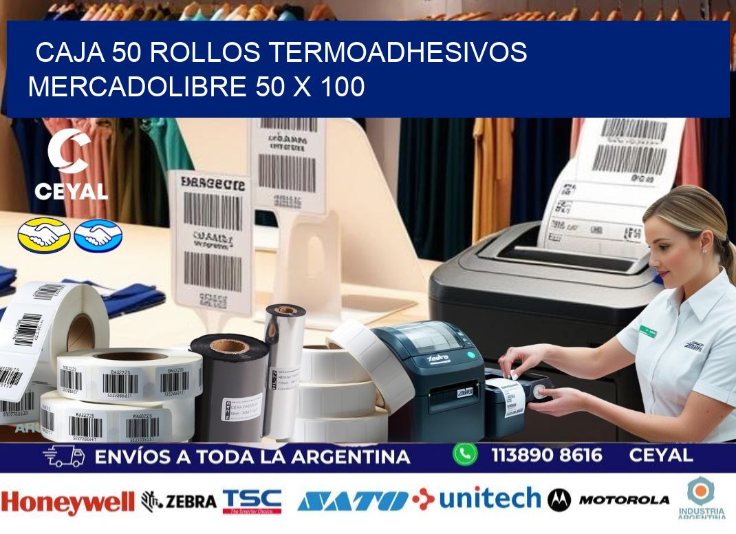 CAJA 50 ROLLOS TERMOADHESIVOS MERCADOLIBRE 50 x 100