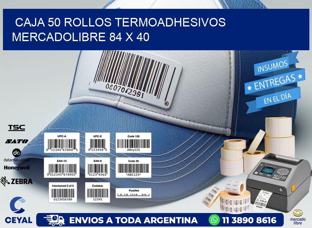 CAJA 50 ROLLOS TERMOADHESIVOS MERCADOLIBRE 84 x 40